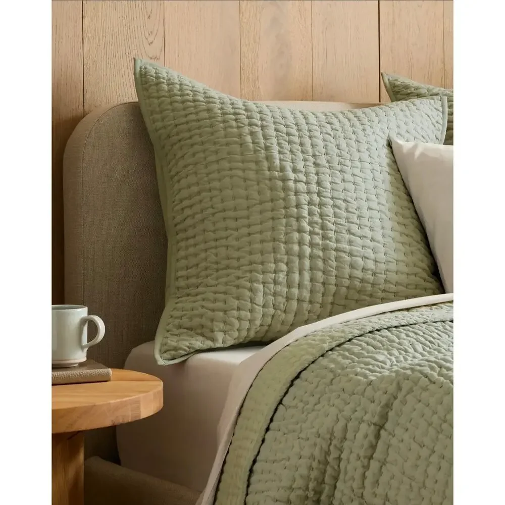NWOT Quince European Linen Cotton Stitch Quilt 3Pc Set King Cal King Willowleaf